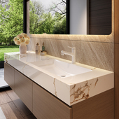 原木风浴室柜组合现代卫生间岩板无缝一体盆洗脸盆柜洗漱台洗手盆