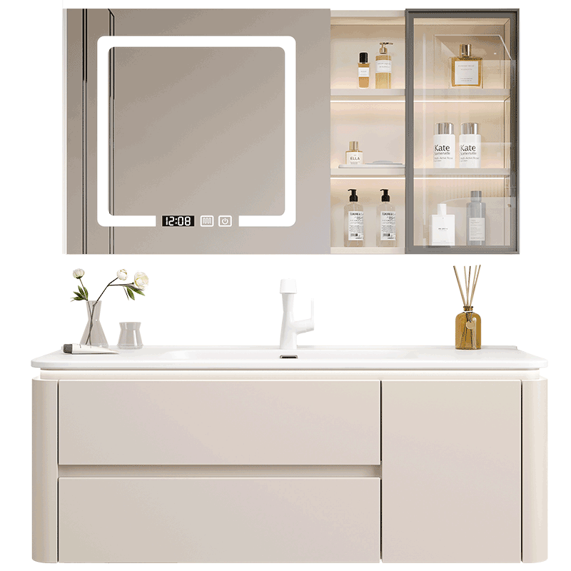 洁诗雅陶瓷一体盆奶油风浴室柜