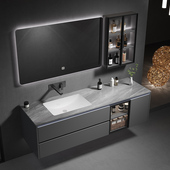 热弯岩板无缝一体盆浴室柜组合现代轻奢洗脸盆柜洗漱台洗手台盆柜