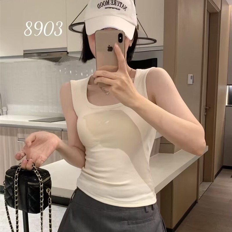 美月馨8903秋冬磨毛保暖背心女带胸垫防走光内衣修身内搭打底上衣