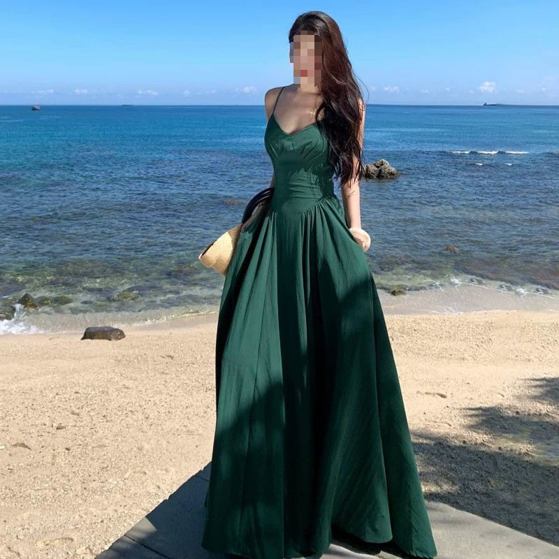 绑带露背吊带连衣裙女夏
