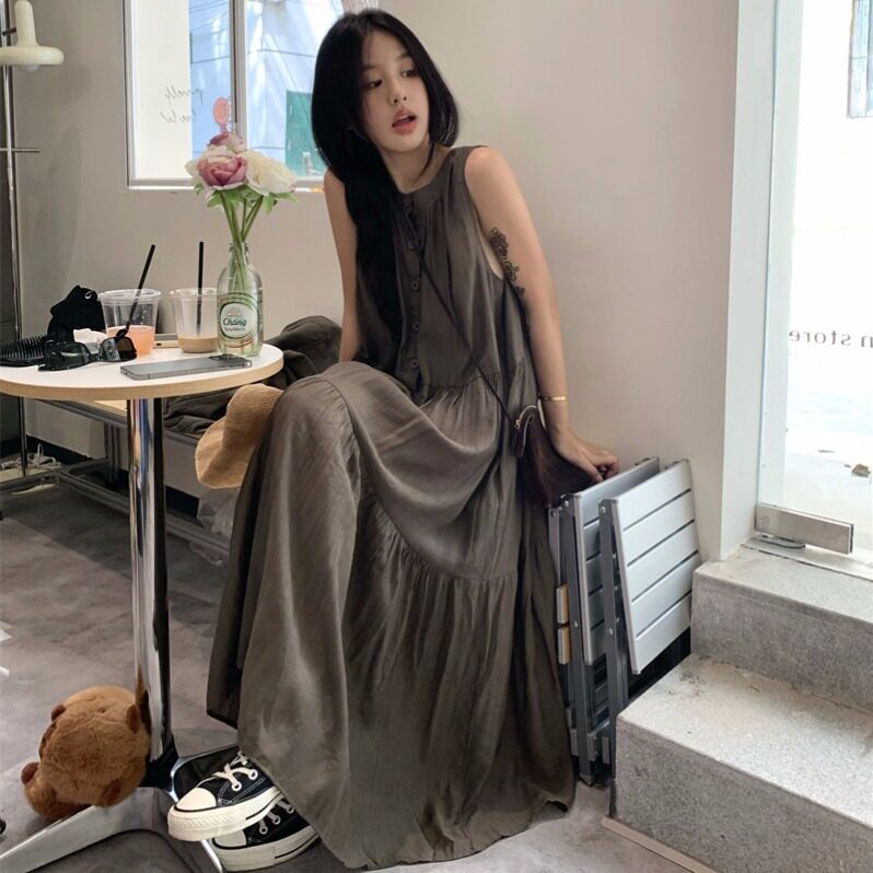 法式复古无袖宽松显瘦娃娃连衣裙