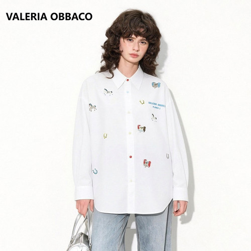 ValeriaObbaco小马刺绣彩扣衬衫