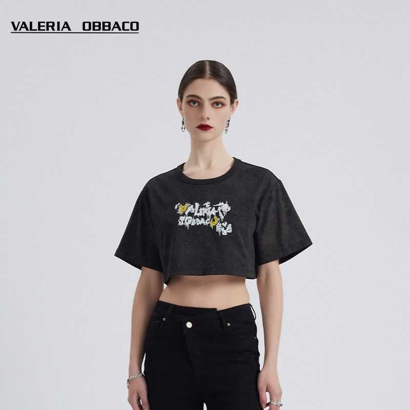 Valeria Obbaco玩趣系列香蕉涂鸦印花短袖T恤短款T恤女百搭上衣