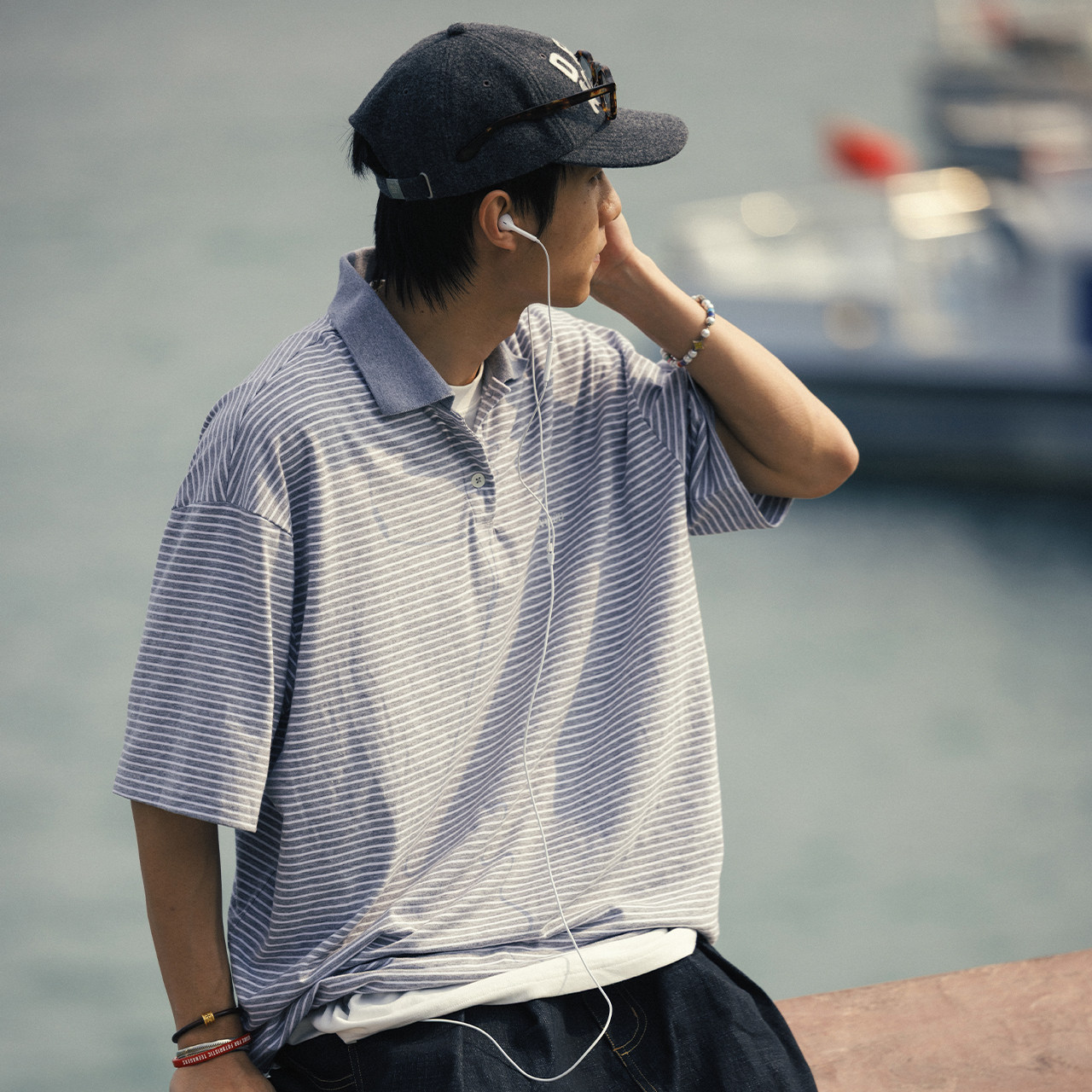 BananaClub“Stripe Polo”复古条纹快干休闲抽绳Polo衫短袖T恤