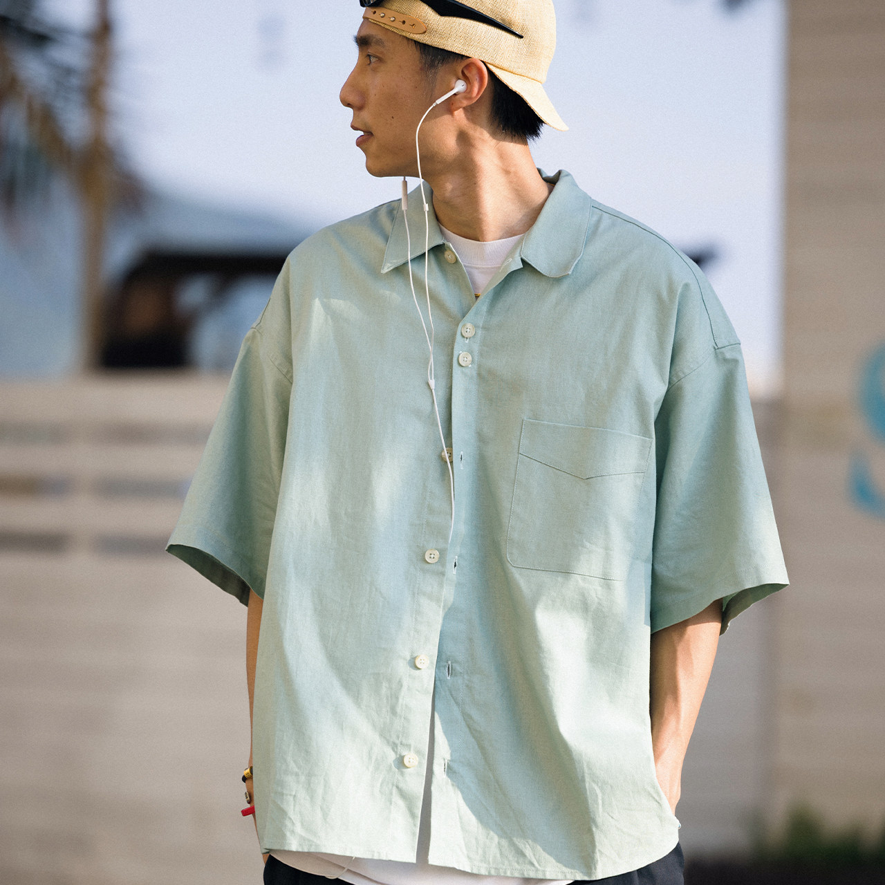 BananaClub"Flax Shirt"亚麻吸湿透气复古宽松廓形纯色短袖衬衫