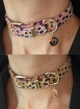 [楼哈哈]Y2K甜酷辣妹小众设计感豹纹马毛choker项圈朋克皮革颈带