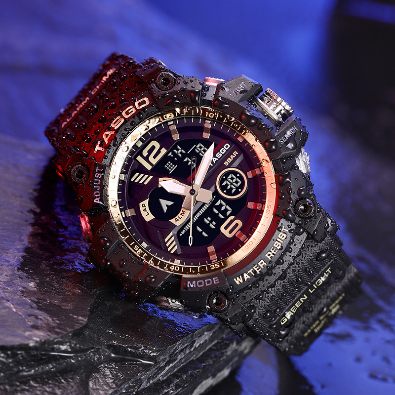 tasgo电子手表男高中学生机械运动潮流运动男士多功能防水石英表