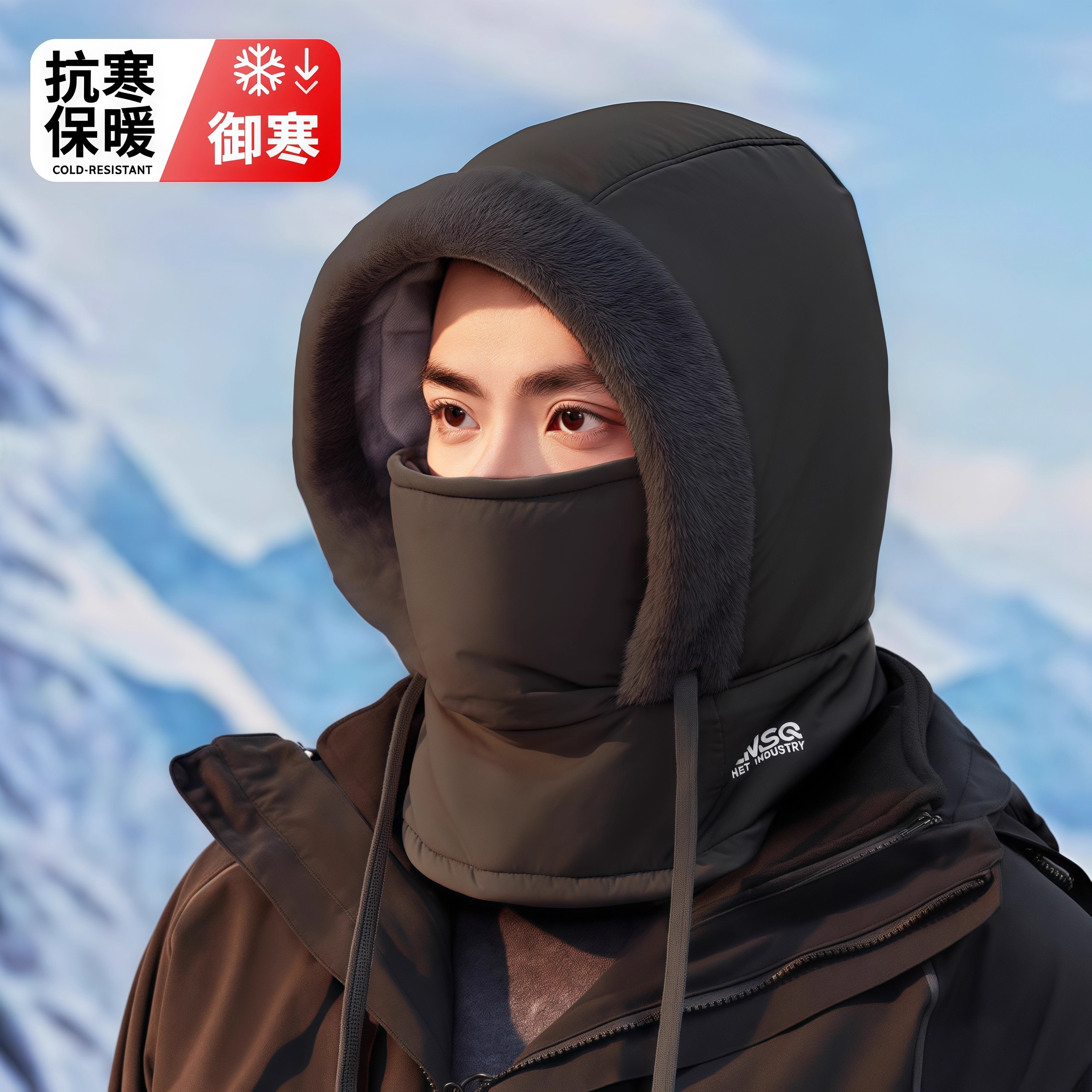 冬季保暖雷锋帽子加绒加厚防寒面罩围脖一体帽户外防风骑行包头帽