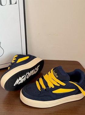 港风情侣黄蓝色厚底板鞋女2025新款韩版学生百搭ins潮运动休闲鞋