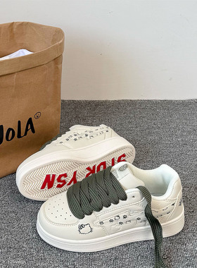 韩版小众原创米色厚底面包鞋潮2025秋季新款学生板鞋运动休闲鞋女