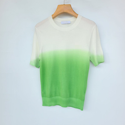 5480鱼 突尼斯产 弹力修身夏日渐变色短袖针织衫 套头短款T恤上衣