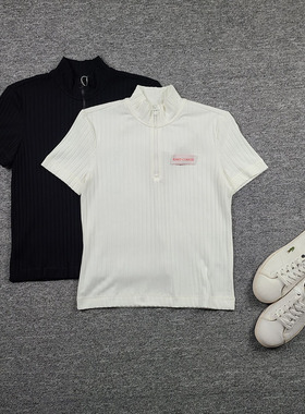 4574鱼 突尼斯产 小立领天鹅颈针织衫大弹力半拉链修身优雅套上衣