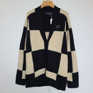 毛衣 秋冬棉质格纹外穿针织V领开衫 5388麦穗 厚实毛衣外套