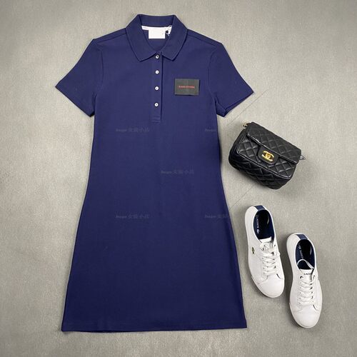 3070鱼 法产 经典POLO短袖连衣裙 贝壳扣小A型短袖裙通勤纯棉短裙