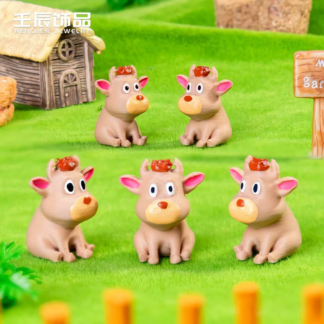 创意卡通蹲坐小牛迷你装饰摆件