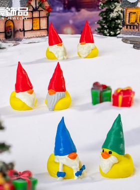 圣诞老人小鸭子萌粒小动物摆件