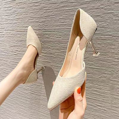 尖头侧空细跟高跟鞋单鞋