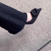 尖头细跟高跟鞋 女2025新款 方扣浅口单鞋 不累脚法式 黑色通勤工作鞋