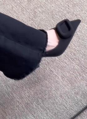 不累脚法式尖头细跟高跟鞋女2025新款方扣浅口单鞋黑色通勤工作鞋