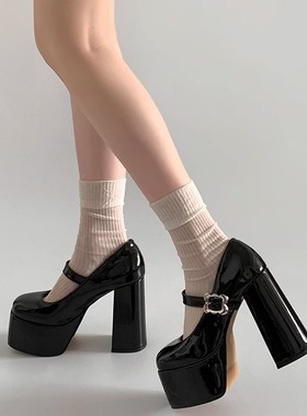 黑色法式防水台一字粗跟高跟鞋女2025新款春秋百搭配裙子玛丽珍鞋