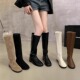 韩版 百搭平底圆头高筒长靴女不过膝单靴美拉德白色瘦瘦长筒骑士靴