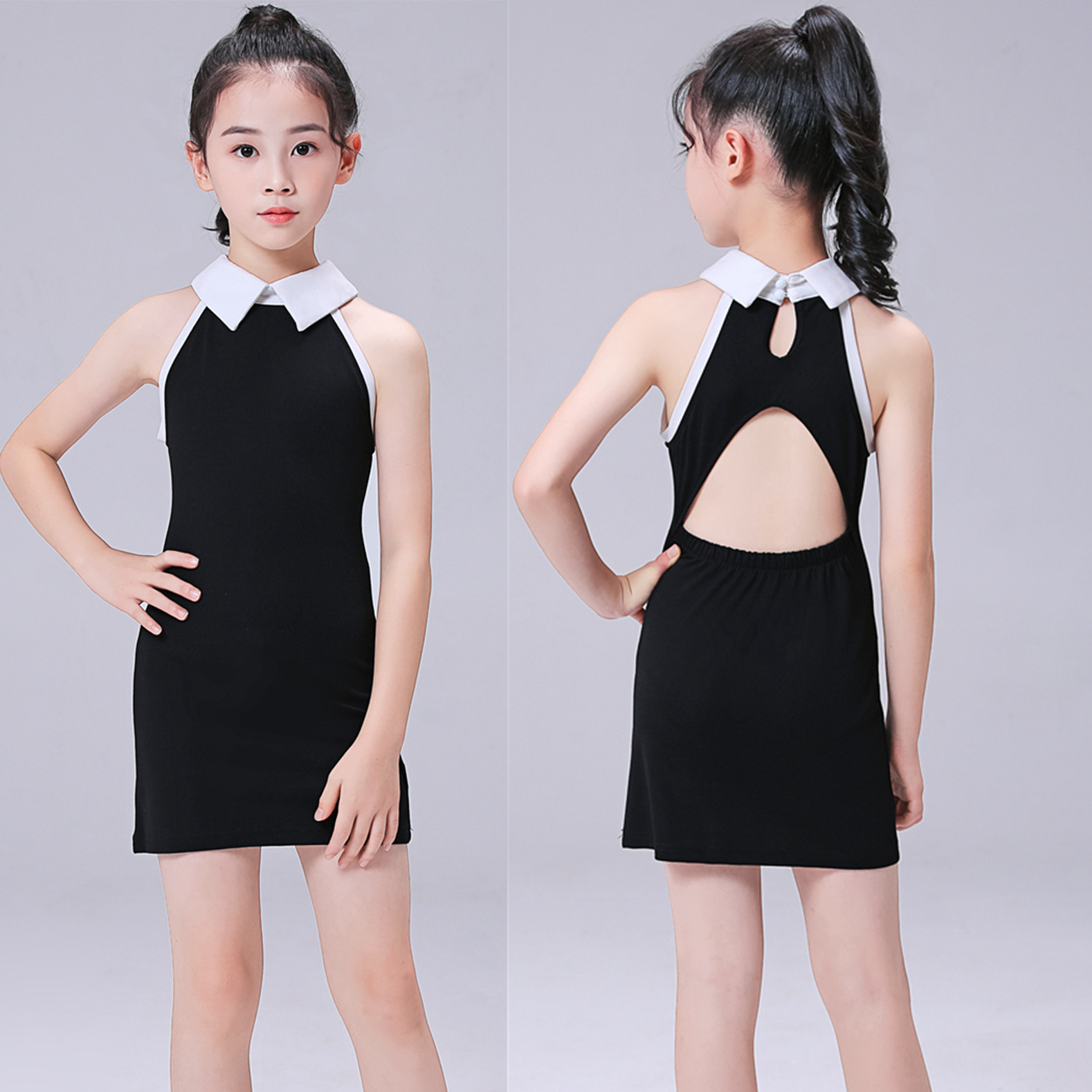 儿童形体模特训练服礼仪走秀服少儿练功女童t台走秀表演出服夏季