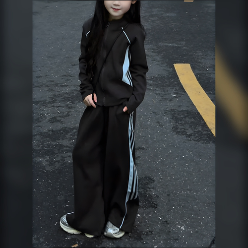 女童春秋运动套装韩系撞色卫衣外套阔腿裤休闲两件套儿童秋装潮款