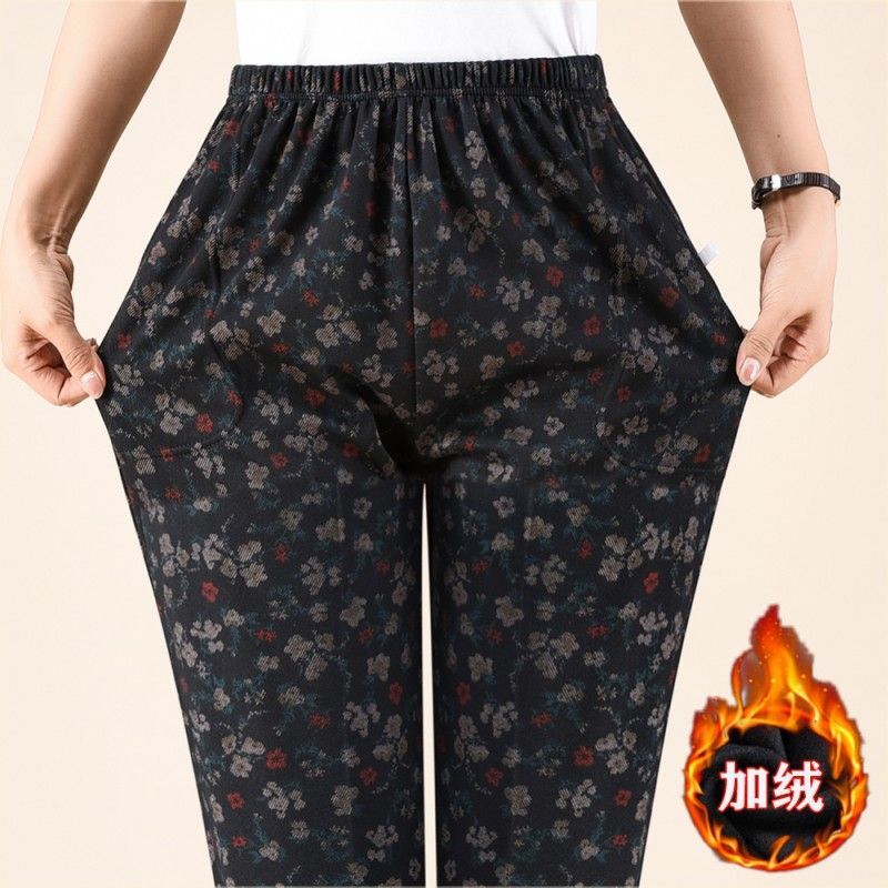 中老年女裤加绒加厚松紧
