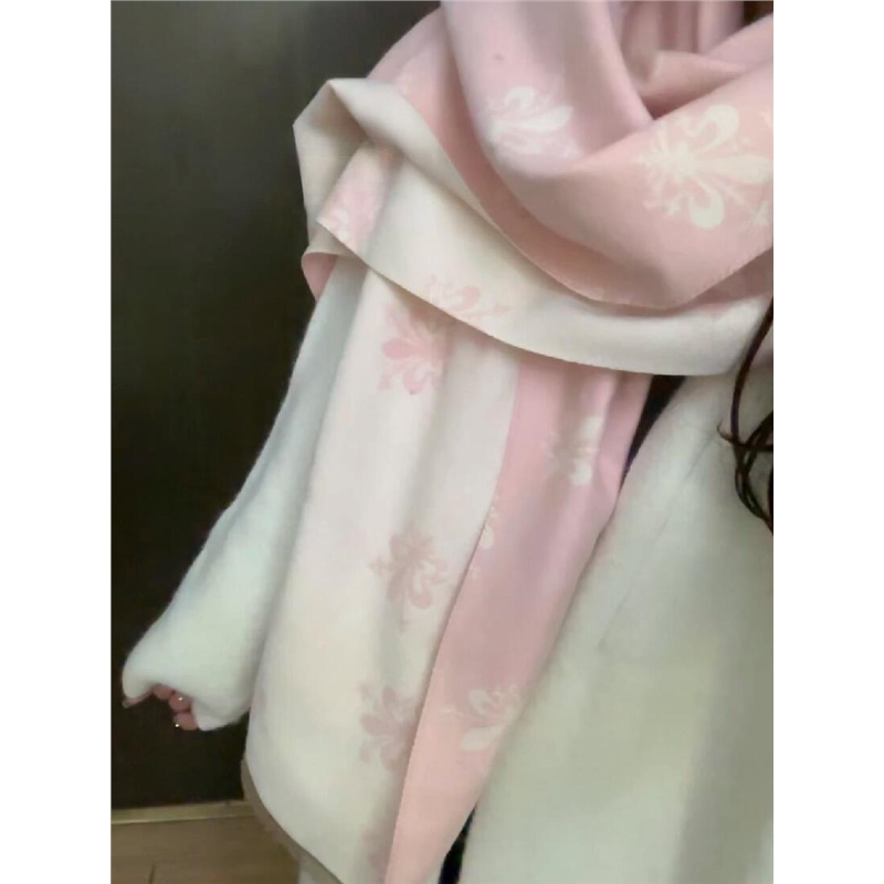 鸢尾花粉色围巾女冬季高级感保暖披肩两用围脖韩系氛围感2025新款