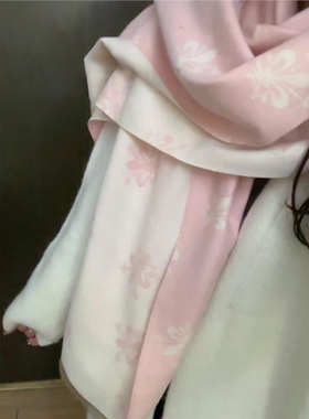 鸢尾花粉色围巾女冬季高级感保暖披肩两用围脖韩系氛围感2025新款