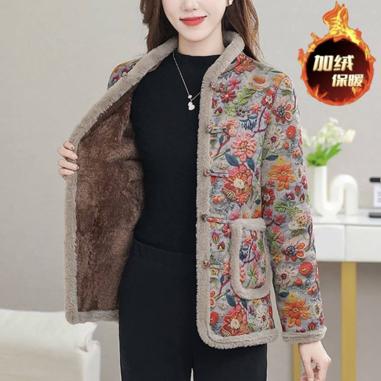 冬季新款妈妈加绒加厚棉