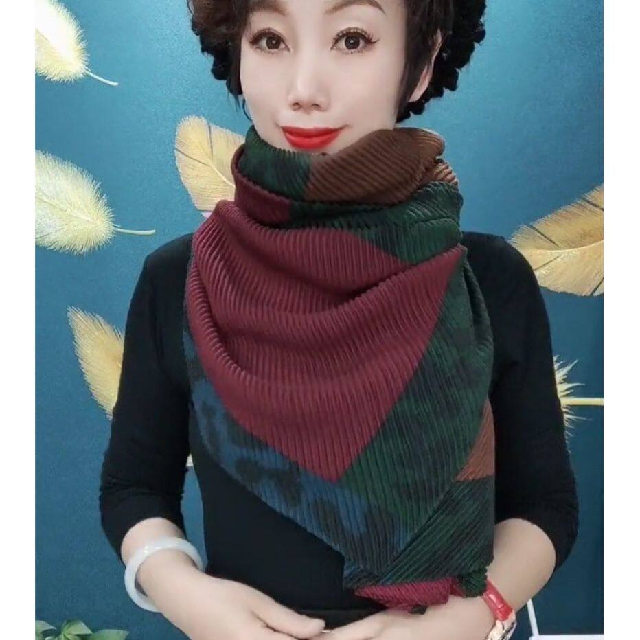 秋冬棉麻手感百褶压皱围