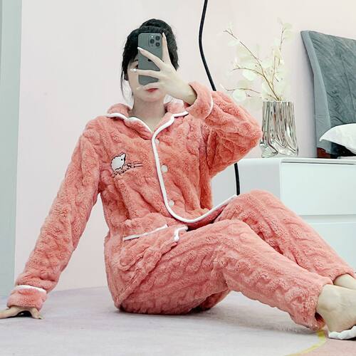 珊瑚绒睡衣秋冬季女士加