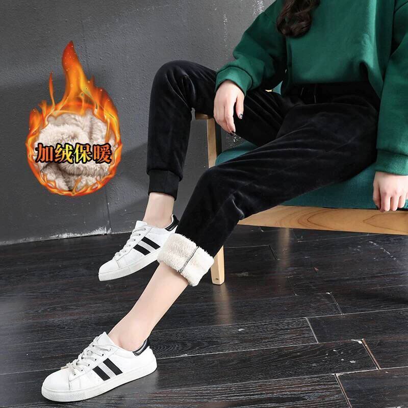 金丝绒运动裤女加厚宽松