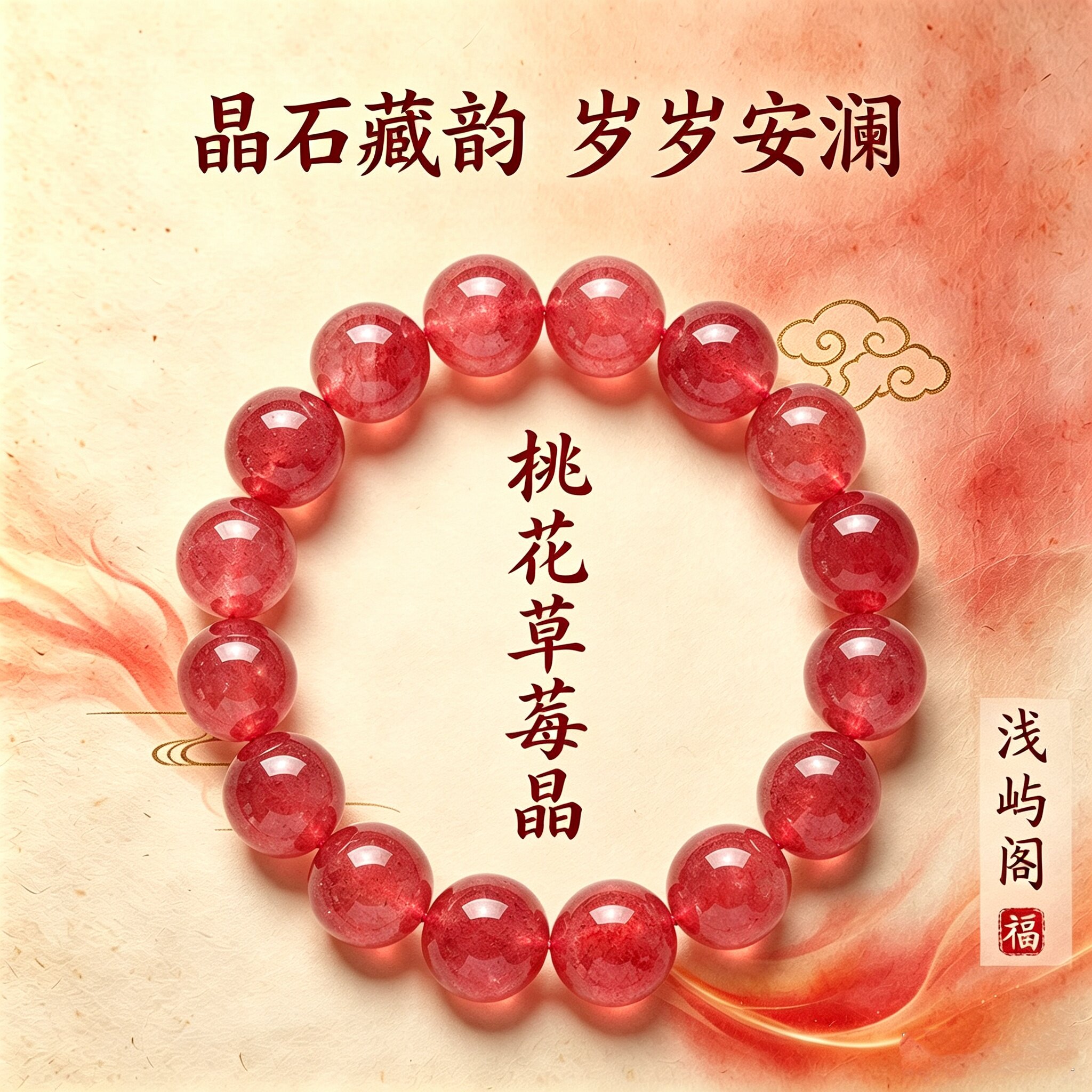 高货天然星光草莓晶手链冰透鸽