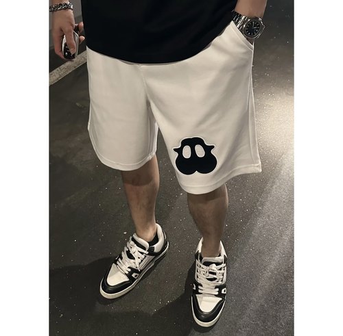 小精灵刺绣-夏季男士五分休闲短裤时尚精灵刺绣百搭宽松短裤