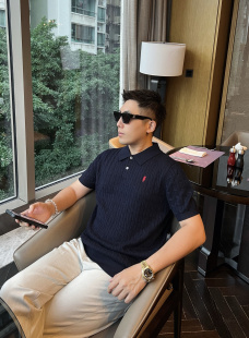 老钱Polo衫25夏季定制薄款麻花纹海鸥领简约老钱短袖PoloT恤