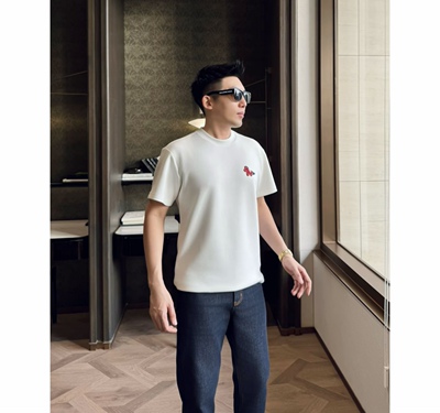 新年马标26春新款刺绣莫代尔短袖休闲男士T恤高级轻奢男装8201