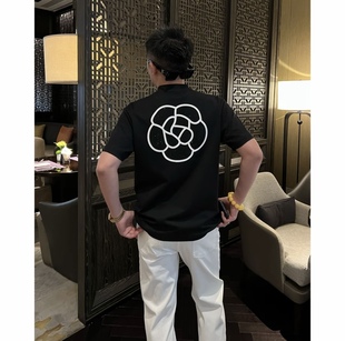 小香山茶花夏日老钱闪钻定制立体液氨棉男士情侣短袖T恤WYG9927