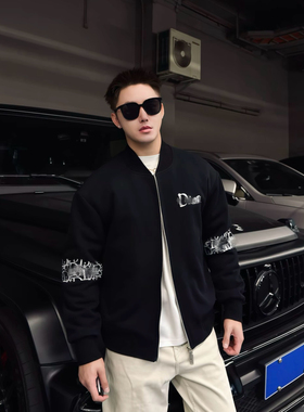 冬季新款男士加绒加厚棒球领休闲时尚百搭夹克外套