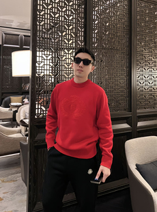新年毛衣冬季加倍温暖圆领套头刺绣三色套头毛衣百搭时尚情侣款