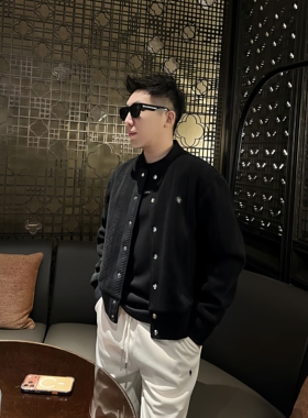 刺绣字母秋冬麻花纹新款男士外套加厚休闲棒球服男士针织