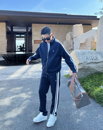 条纹马标套装25秋小马刺绣男士休闲长裤情侣夹克外套装WYG9918