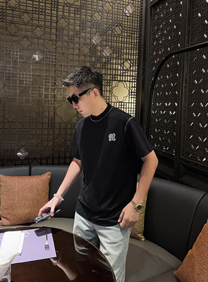 罗家徽章25夏季液氨棉专机定制明线极简短袖T恤男士时尚半袖