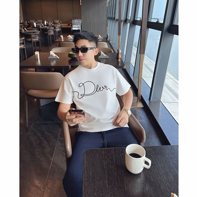 26春夏潮牌美式夏季新款男士百搭液氨棉休闲修身体恤潮流高档帅气