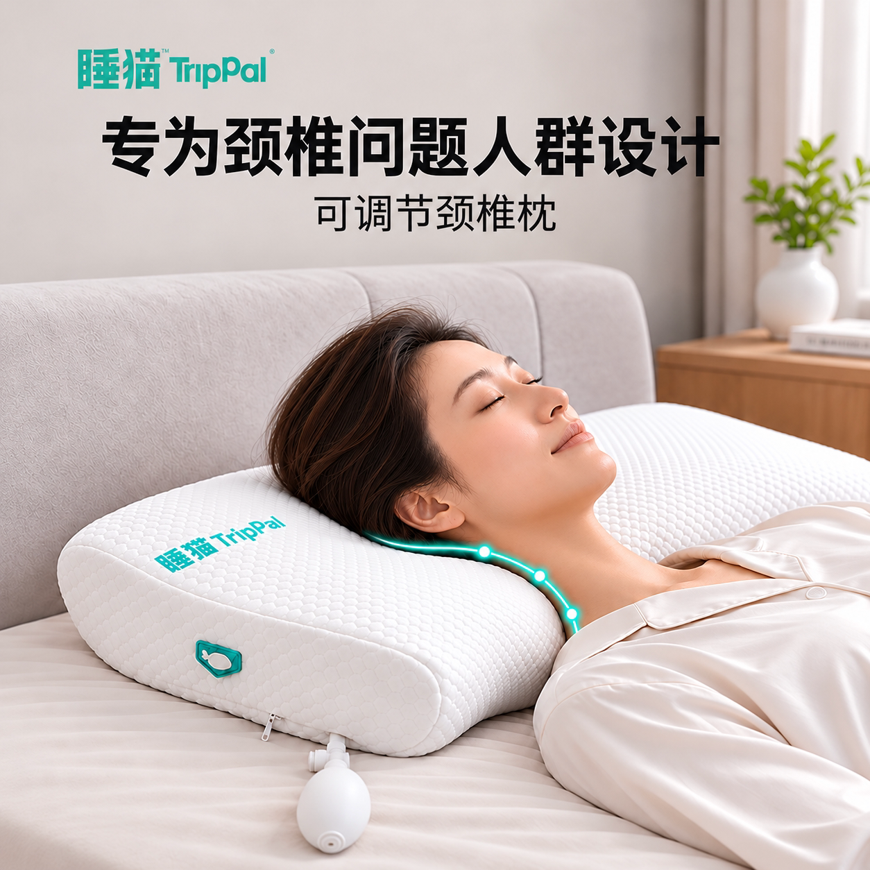 TripPal睡猫颈椎枕枕头小气囊可调枕颈枕护颈椎助睡眠记忆棉枕芯