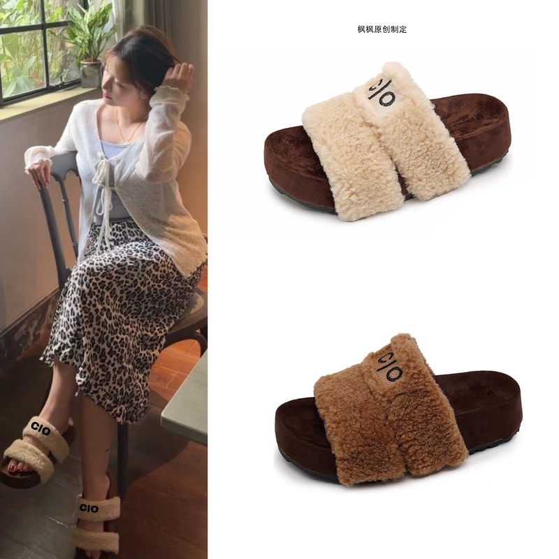 网红同款毛毛拖鞋复古法式刺绣女外穿双杠厚底毛绒保暖一字棉拖鞋,女鞋,毛毛鞋,淘宝优惠券,粉丝福利购,淘宝优惠卷