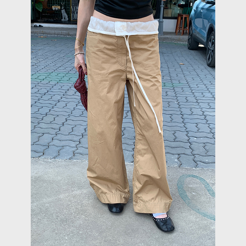 【清仓6折】Ac*ne！ 夏季空气感立体翻折醋酸压褶拼接抽绳休闲裤