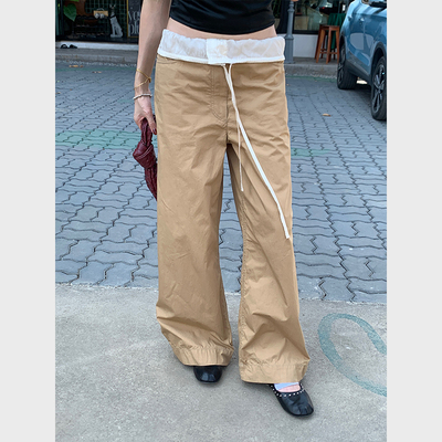 【清仓6折】Ac*ne！ 夏季空气感立体翻折醋酸压褶拼接抽绳休闲裤